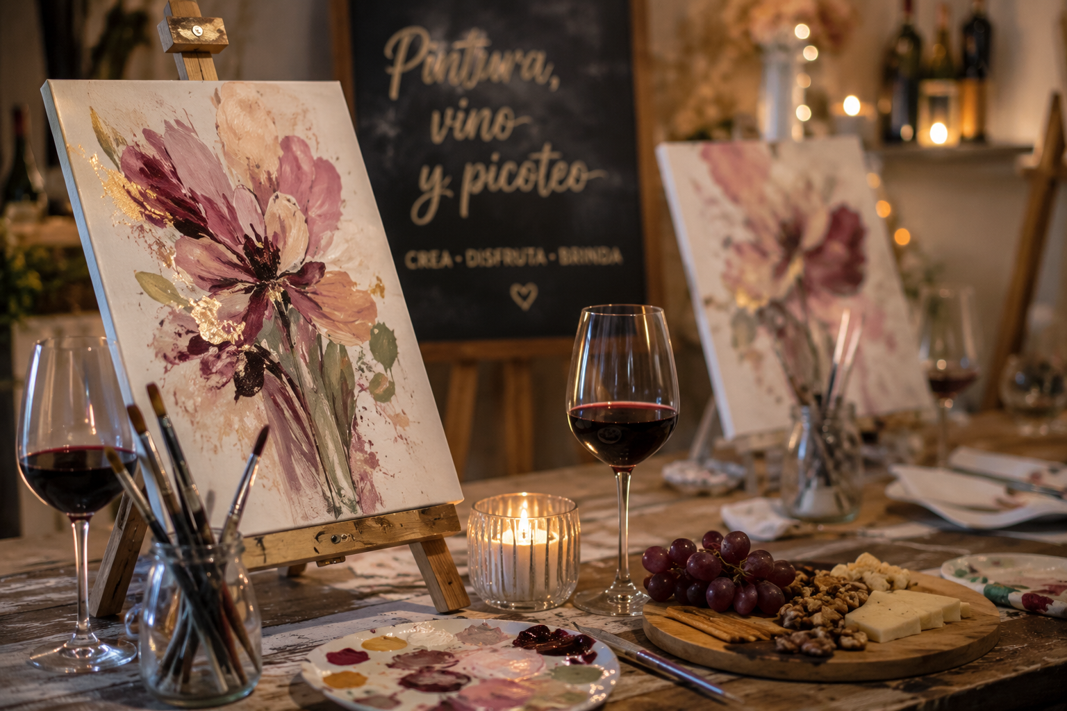 Pintura, vino y picoteo